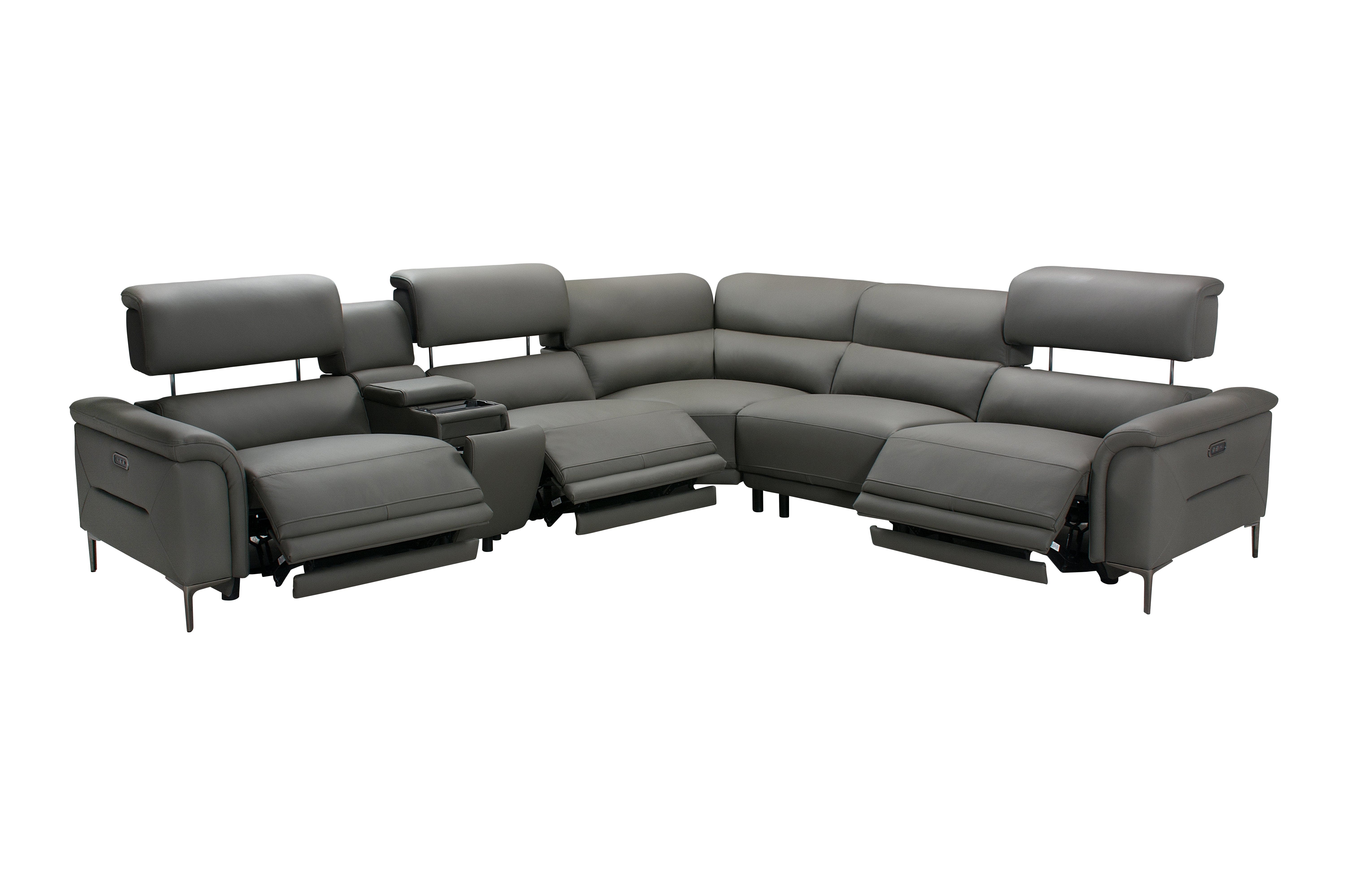 San Andreas Electric Recliner Grey Top Grain Leather Corner Sofa With Charging Console - Image 4