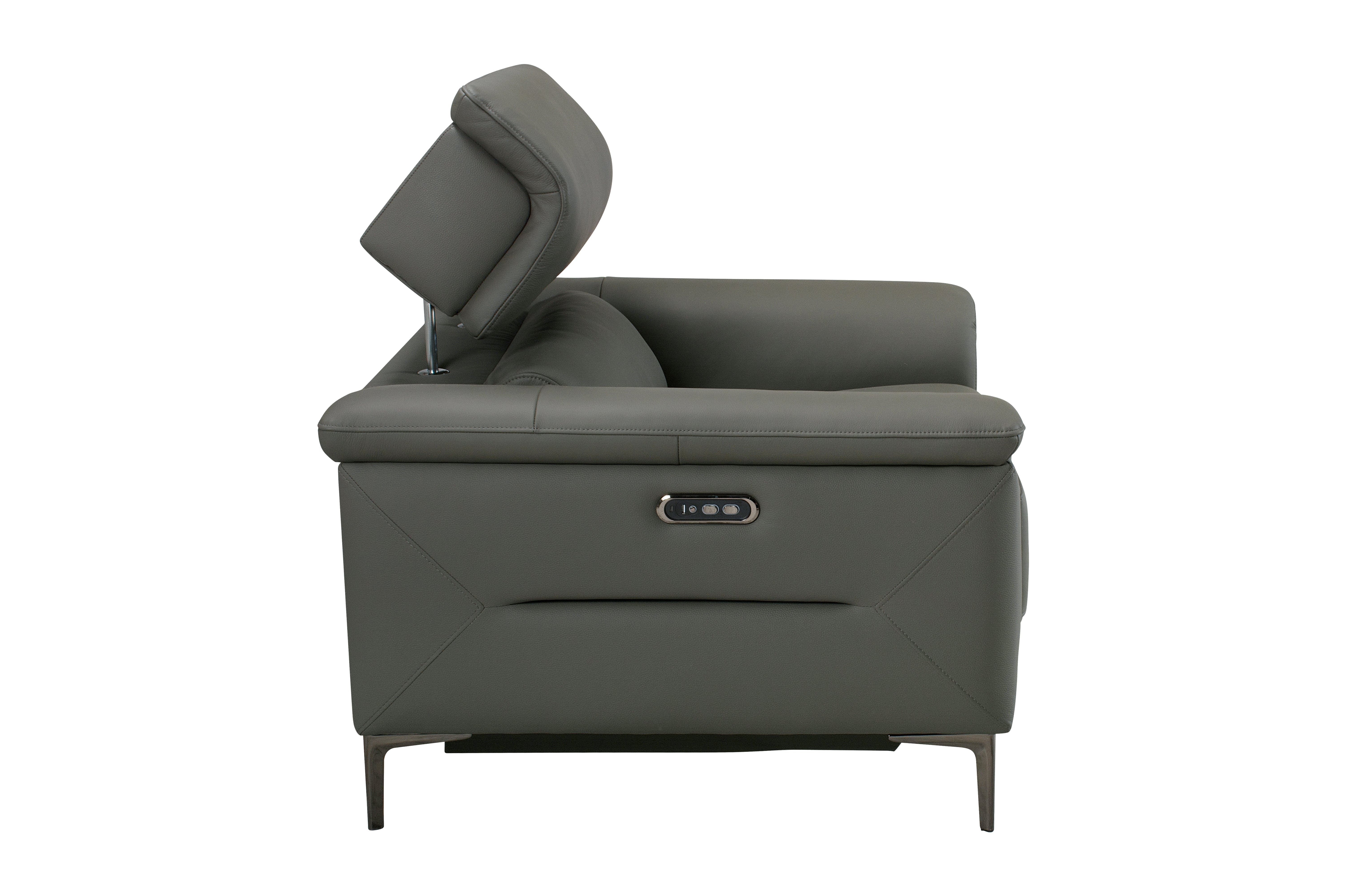San Andreas Electric Recliner Grey Top Grain Leather Sofa Range With Power Headrests & USB Charging Ports - Image 16