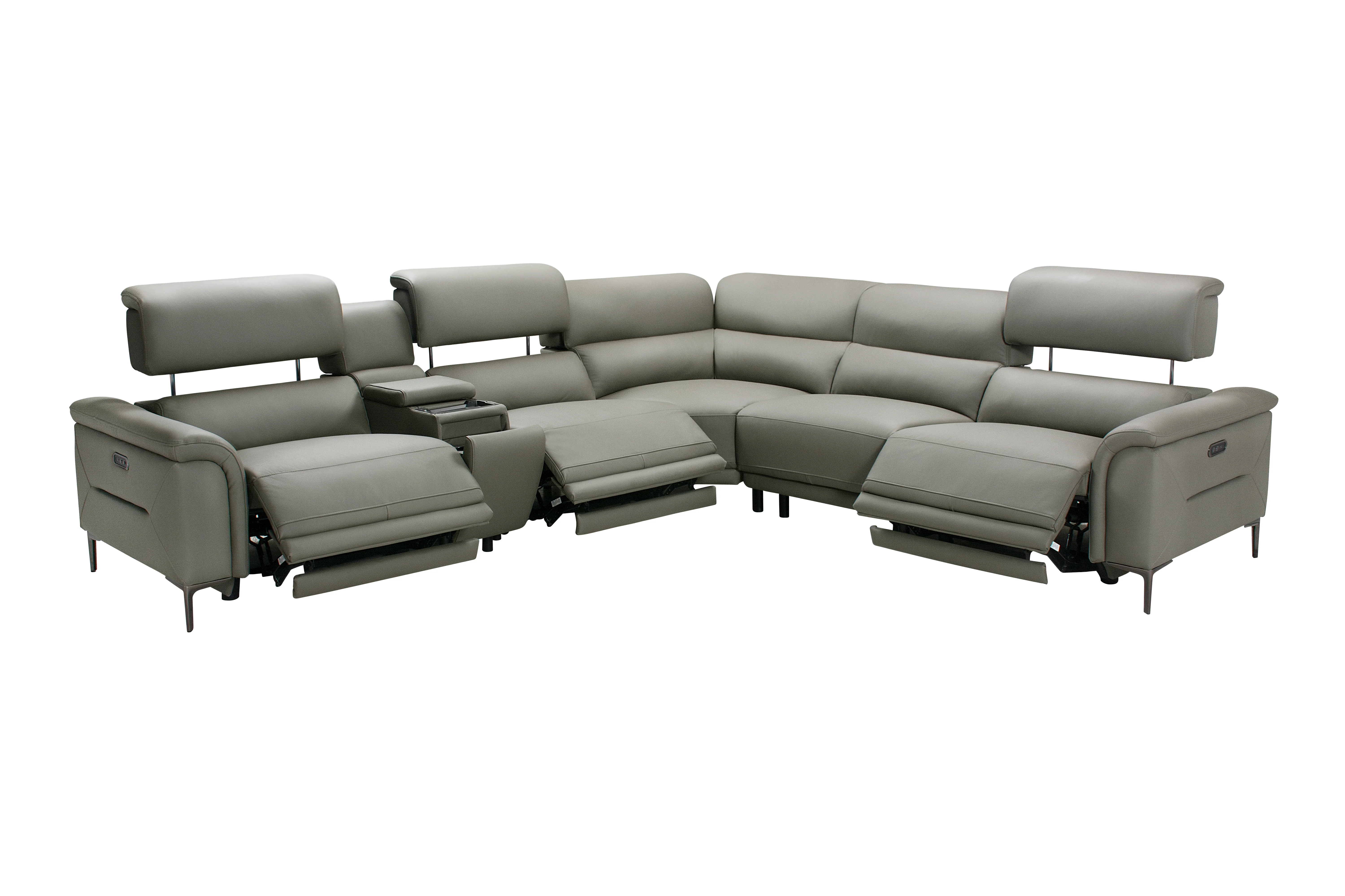San Andreas Electric Recliner Silver Top Grain Leather Corner Sofa With Charging Console | Power Headrests - Image 4