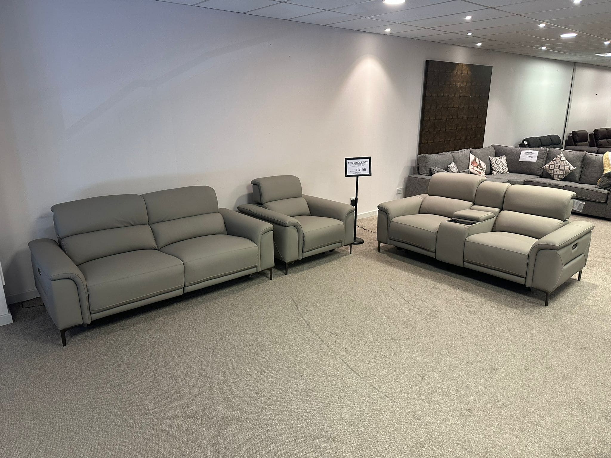 San Andreas Top Grain Silver Leather Power Recliner Sofa Range with Adjustable Headrests - Image 21