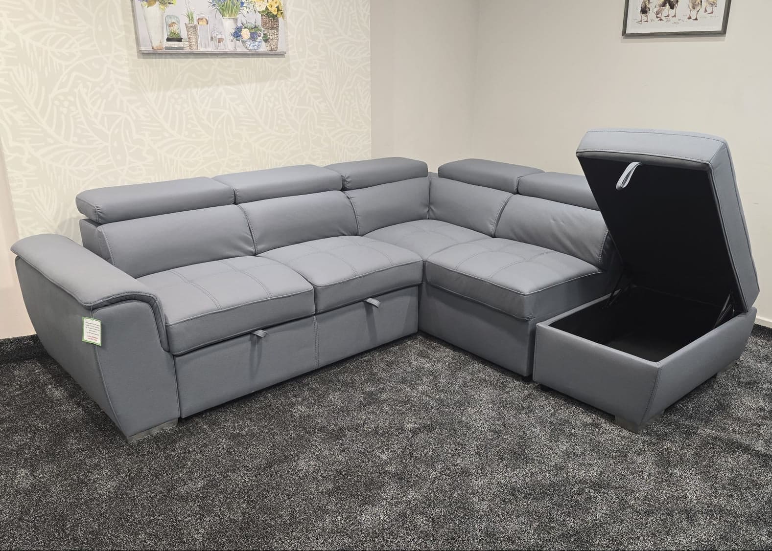 SOFA BED Sophia Grey Fabric RHF Corner Sofa Bed With Storage Footstool & Adjustable Headrests - Image 4
