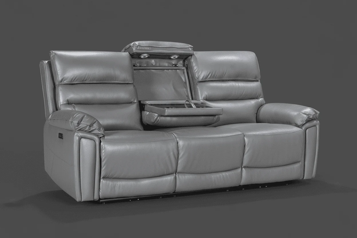 BUNDLE OFFER! Calisese Grey Leather Electric Reclining 3 Seater + 2 Seater Sofa Set With Drinks Coolers, USB Charging Ports & Drop Down Tray Table With Reading Lights - Image 2