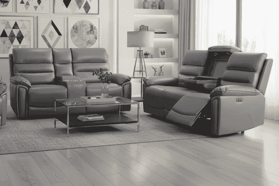 'SPECIAL OFFER' Calisese Grey Leather Electric Reclining Sofa Range With Drinks Coolers USB Charging Ports & Drop Down Tray Table With Reading Lights - Image 11