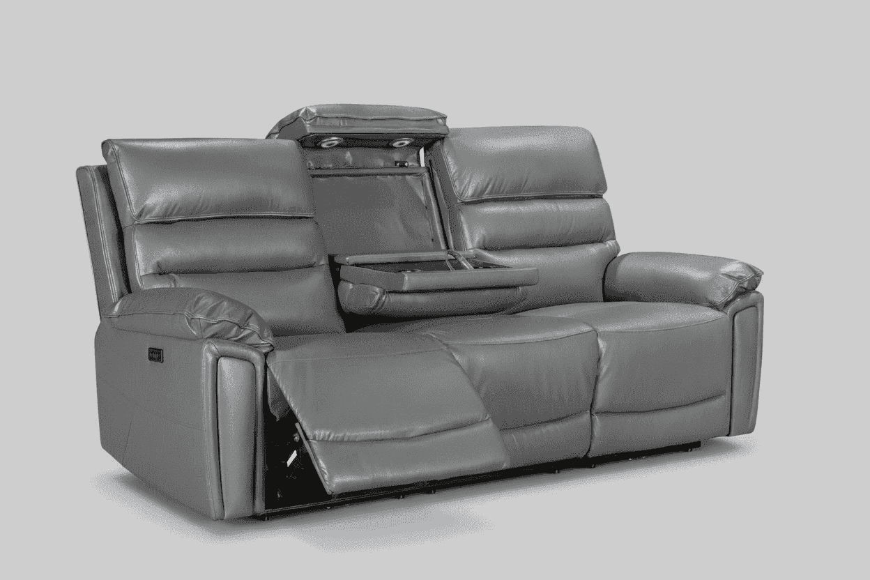 'SPECIAL OFFER' Calisese Grey Leather Electric Reclining 3 Seater + 2 Seater Sofa Set With USB Charging Ports & Drop Down Tray Table With Reading Lights (Copy) - Image 3