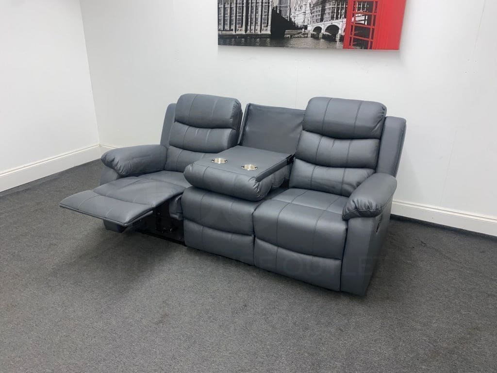 SPECIAL OFFER! Lando Grey Leather 3 + 2 Seater ELECTRIC Reclining Sofa Set With Drinks Tray Table + USB Charging Ports | Couch | - Image 5