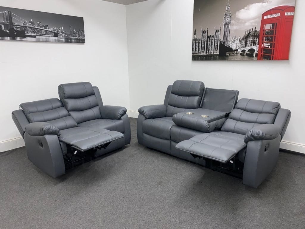 SPECIAL OFFER! Lando Grey Leather 3 + 2 Seater ELECTRIC Reclining Sofa Set With Drinks Tray Table + USB Charging Ports | Couch | - Image 8