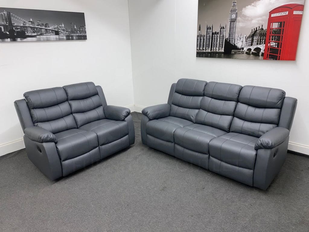 Grey Leather Electric Recliner Sofa Bundle With Tray Table & USB Charging Ports - Image 2