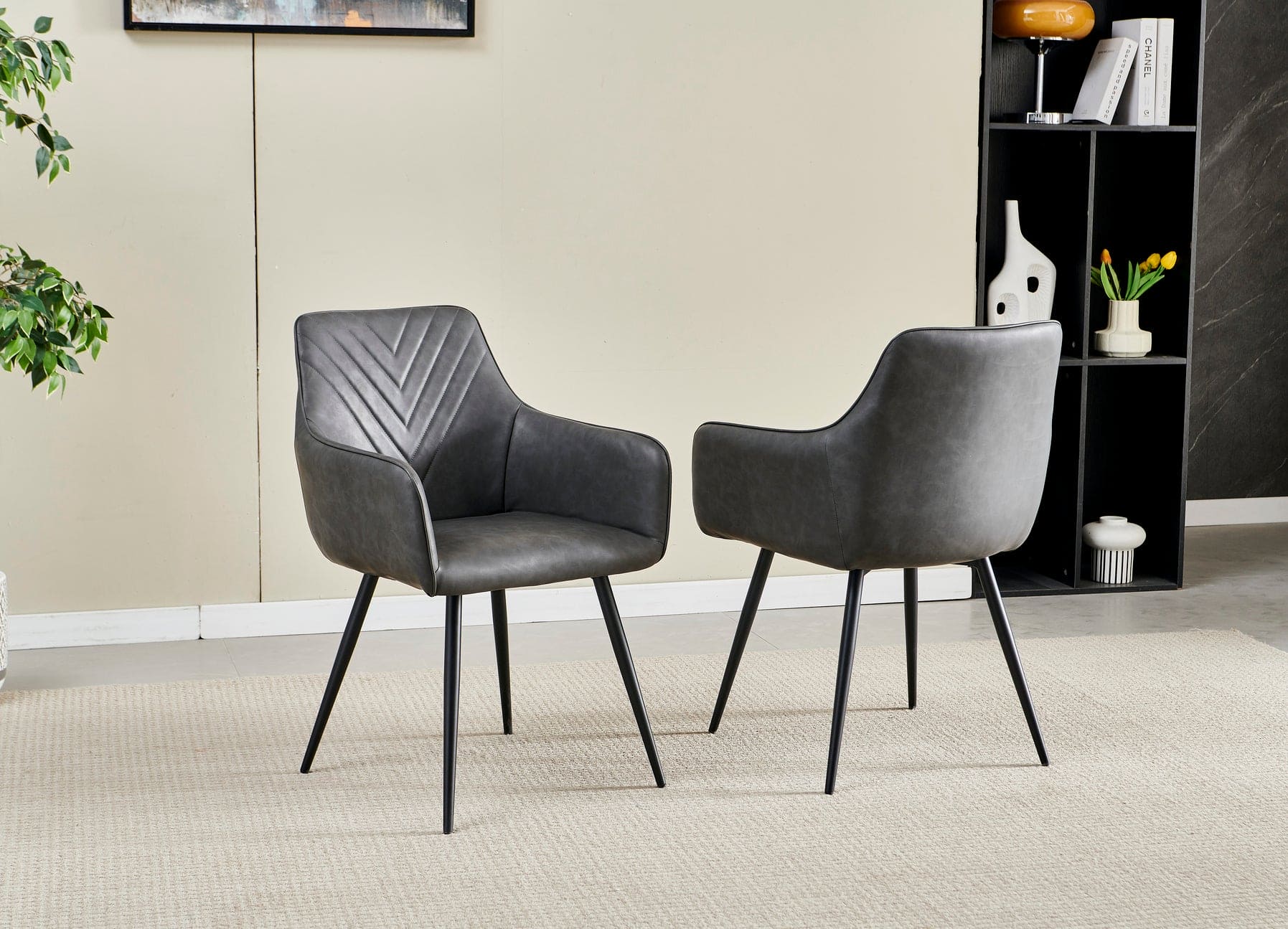 STNFD Grey Quilted Leather Tub Dining Chairs Set Of 2, 4, 6 or 8