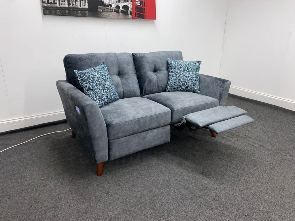 Tivoli Electric Recliner Grey Plush Velvet Fabric 2 Seater Sofa