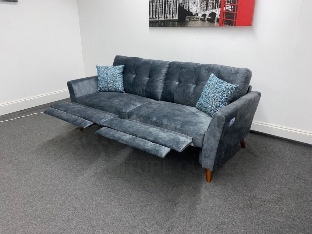 Tivoli Electric Recliner Grey Plush Velvet Fabric 3 Seater Sofa | Couch - Image 3