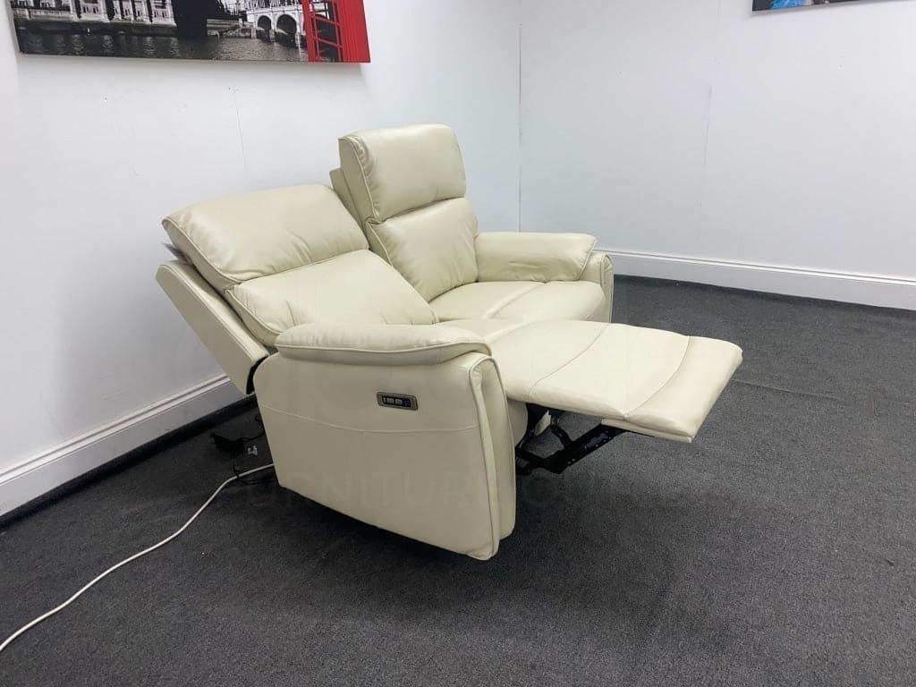 Supreme Electric Power Recliner Cream / Ivory Leather 2 Seater Sofa + USB Ports - Image 6