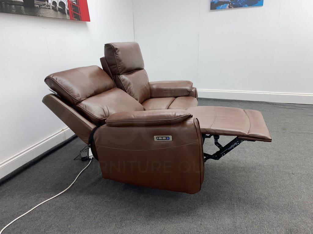 Supreme Electric Power Reclining Brown Leather 2 Seater Sofa + USB Ports - Image 11