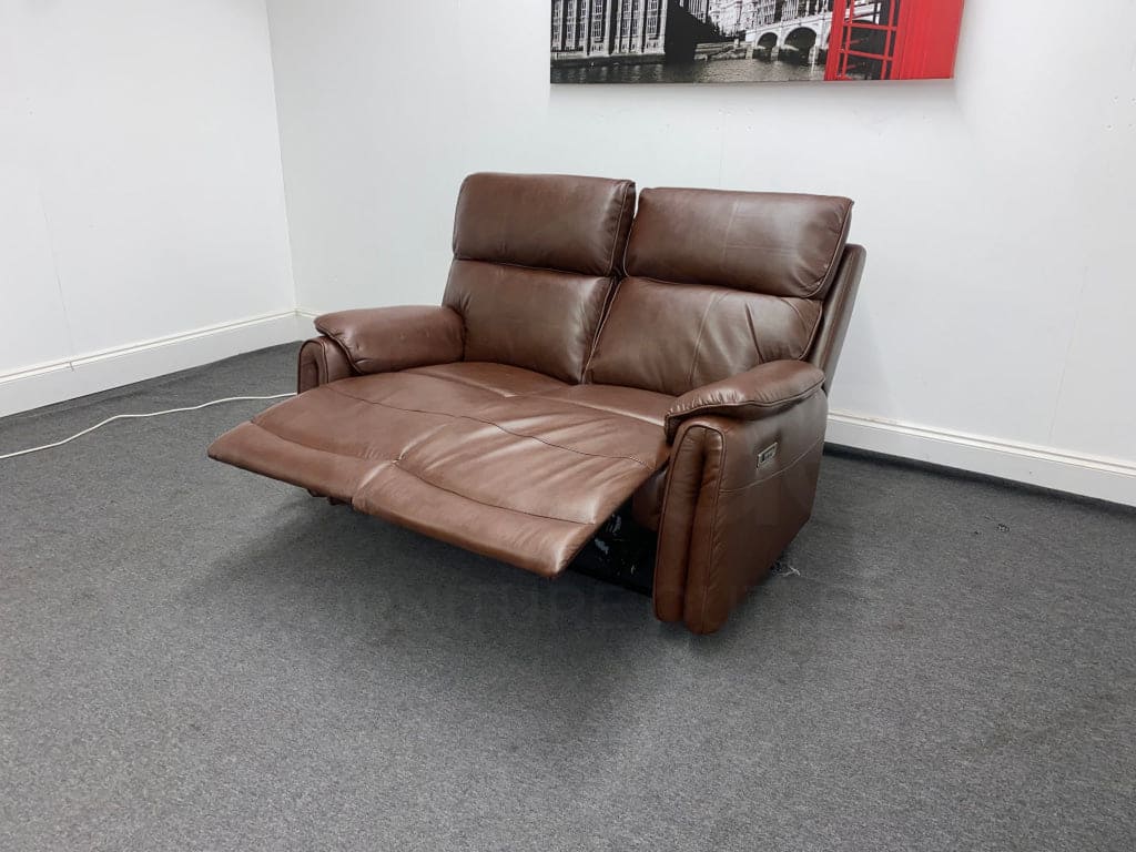 Supreme Electric Power Reclining Brown Leather 2 Seater Sofa + USB Ports - Image 12