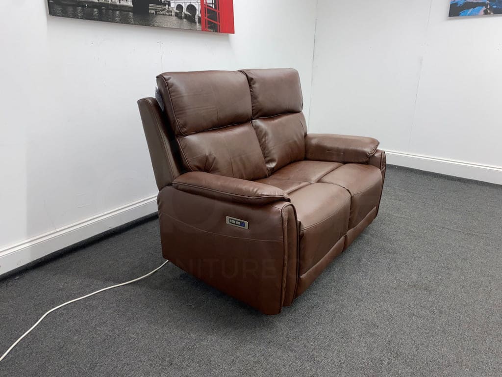 Supreme Electric Power Reclining Brown Leather 2 Seater Sofa + USB Ports - Image 8
