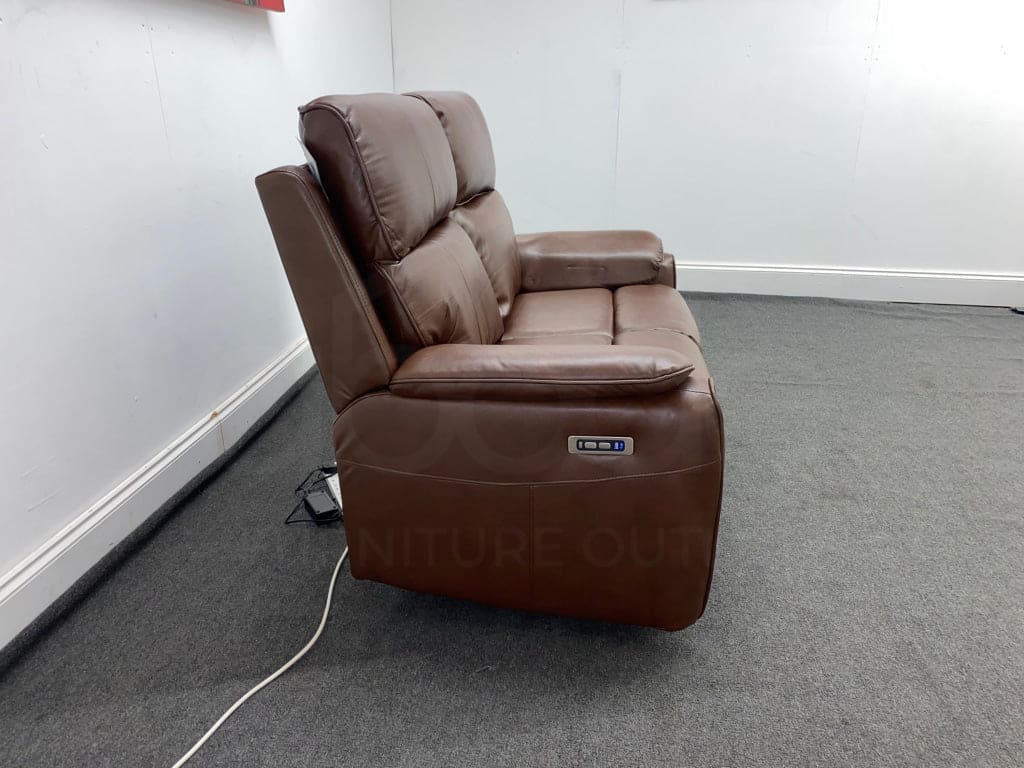 Supreme Electric Power Reclining Brown Leather 2 Seater Sofa + USB Ports - Image 9
