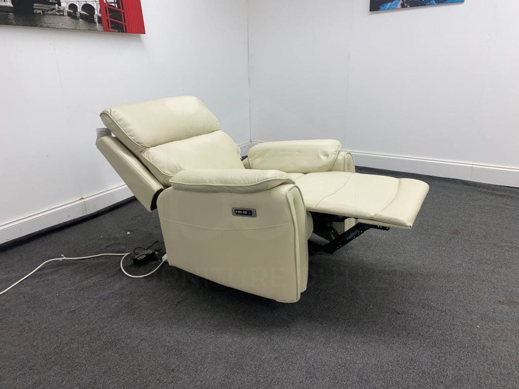 Supreme Electric Power Recliner Cream / Ivory Leather 1 Seater Sofa / Armchair - Image 6