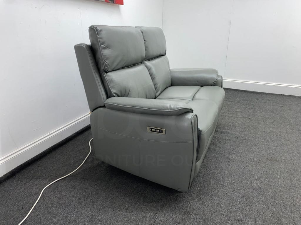 LIMITED TIME OFFER - Supreme Electric Power Recliner Grey Leather 2 Seater Sofa + USB Ports - Image 9