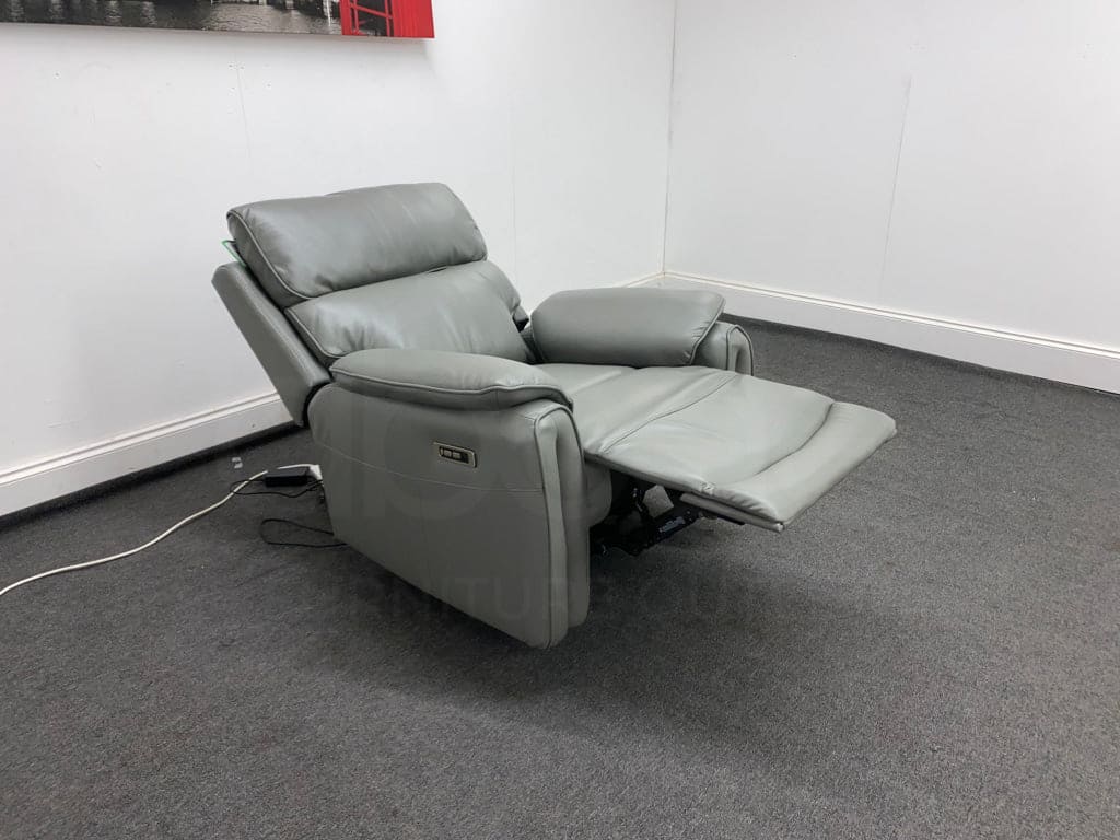 Supreme Electric Power Recliner Grey Leather 1 Seater Sofa / Armchair - Image 14