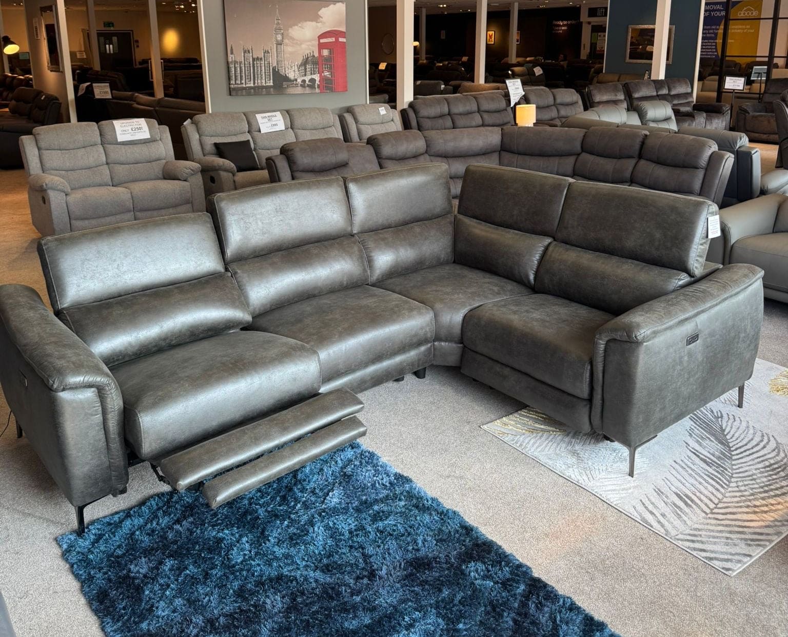 Beckham Reversible Electric Recliner Grey Resilience Fabric Corner Sofa With Adjustable Headrests - Image 8