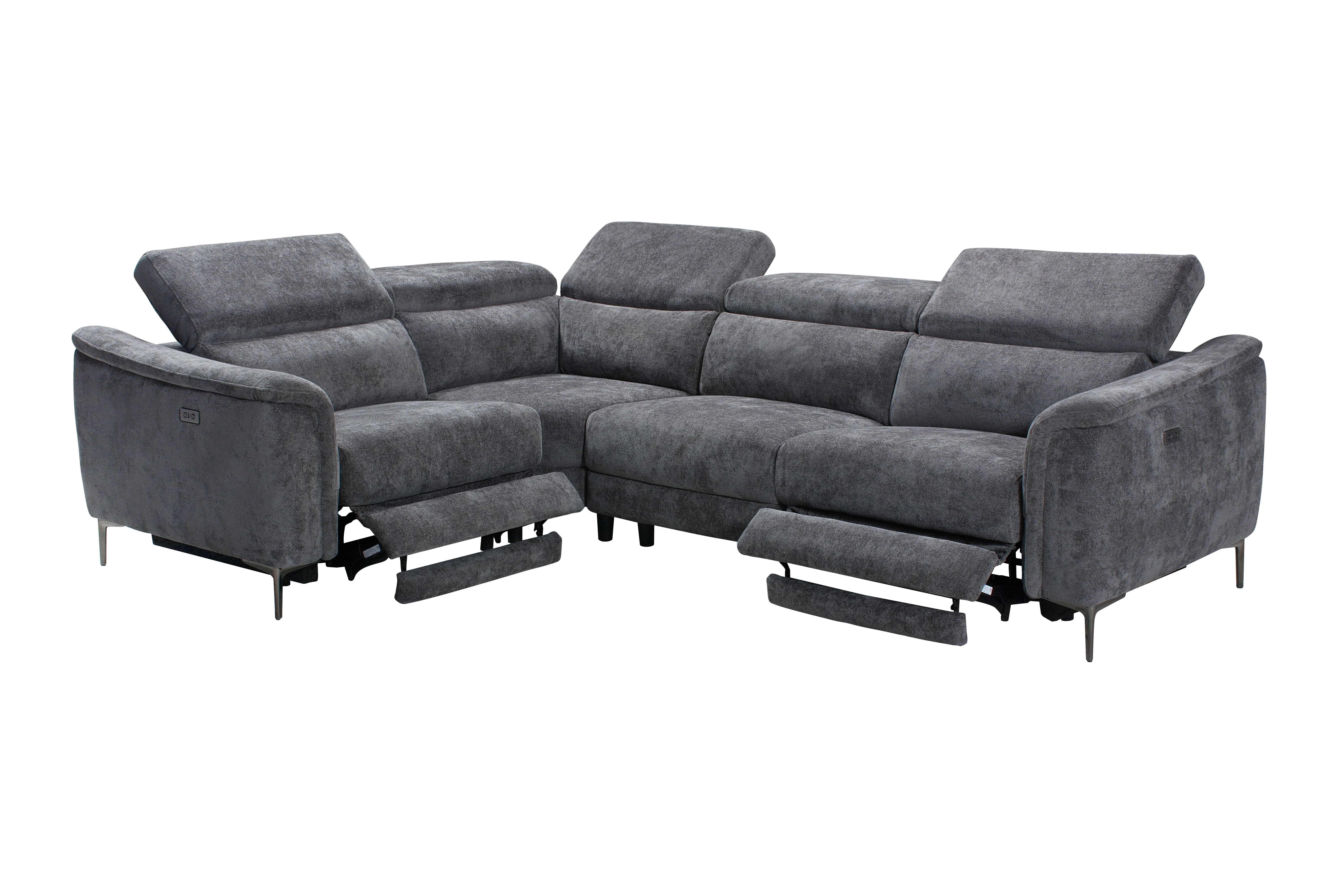 Beckham Reversible Electric Recliner Grey Fabric Corner Sofa With Adjustable Headrests - Image 3