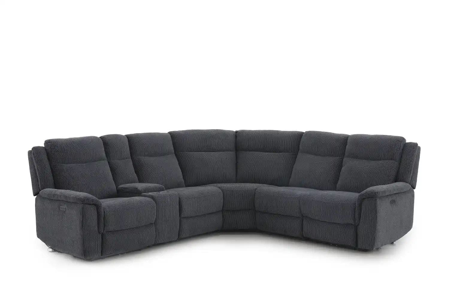 "Tamala" Charcoal Grey Fabric 2c2c Electric Recliner Corner Sofa With Drinks Console - Fully Sectional & Complete With USB/C Charging Ports - Image 2