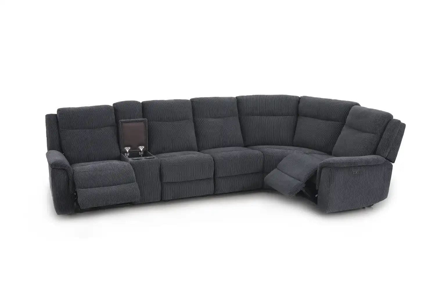"Tamala" Charcoal Grey Fabric 2c2c Electric Recliner Corner Sofa With Drinks Console - Fully Sectional & Complete With USB/C Charging Ports - Image 5