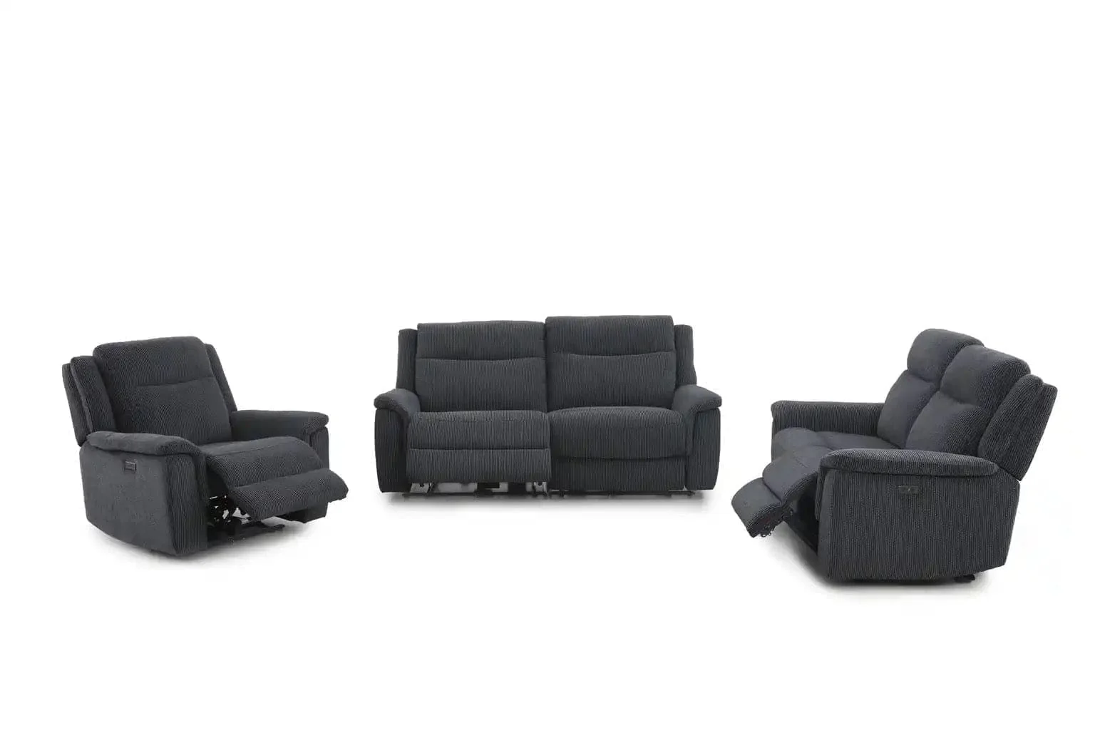 "Tamala" Charcoal Grey Fabric Electric Recliner Sofa Range Complete With USB/C Charging Ports - Image 3