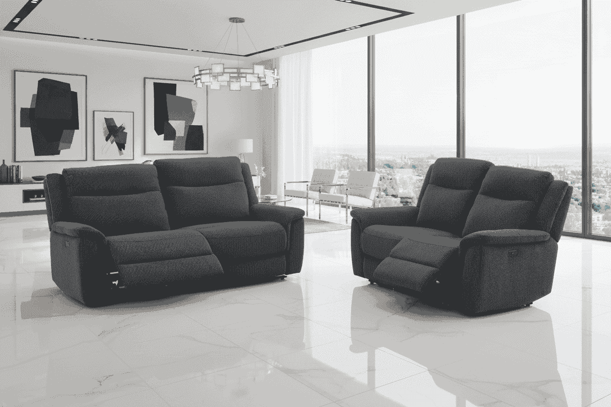 "Tamala" Charcoal Grey Fabric Electric Recliner Sofa Range Complete With USB/C Charging Ports