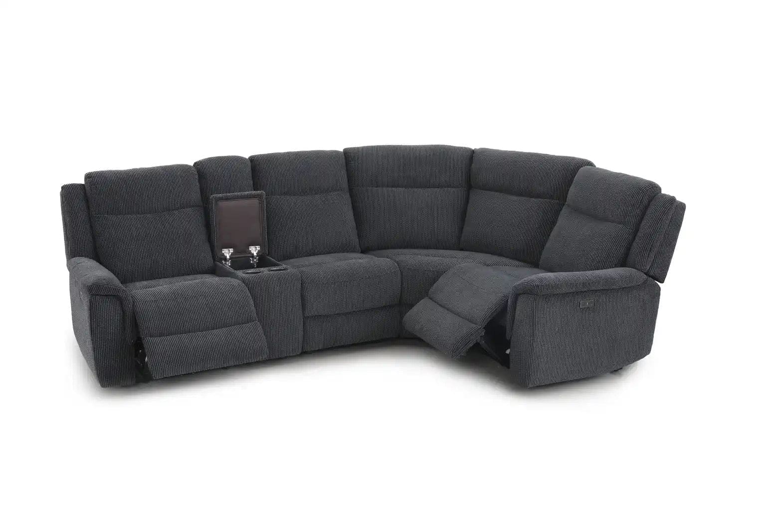 "Tamala" Charcoal Grey Fabric Electric Recliner Corner Sofa With Drinks Console - Fully Sectional & Complete With USB/C Charging Ports - Image 6