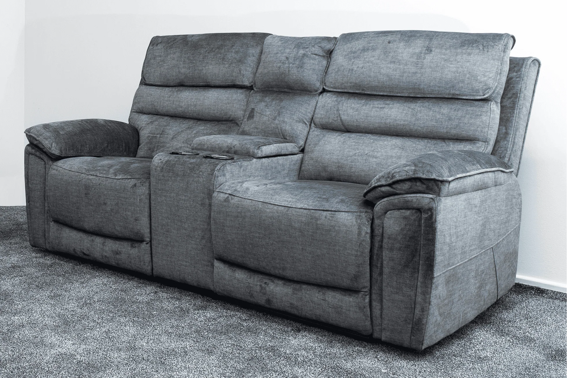 “ Donald " Electric / Power Reclining Charcoal Grey Fabric 2 Seater Tech Sofa - USB Charging & Drinks Coolers Plus High Seating & Backrest Position | Couch | - Image 3