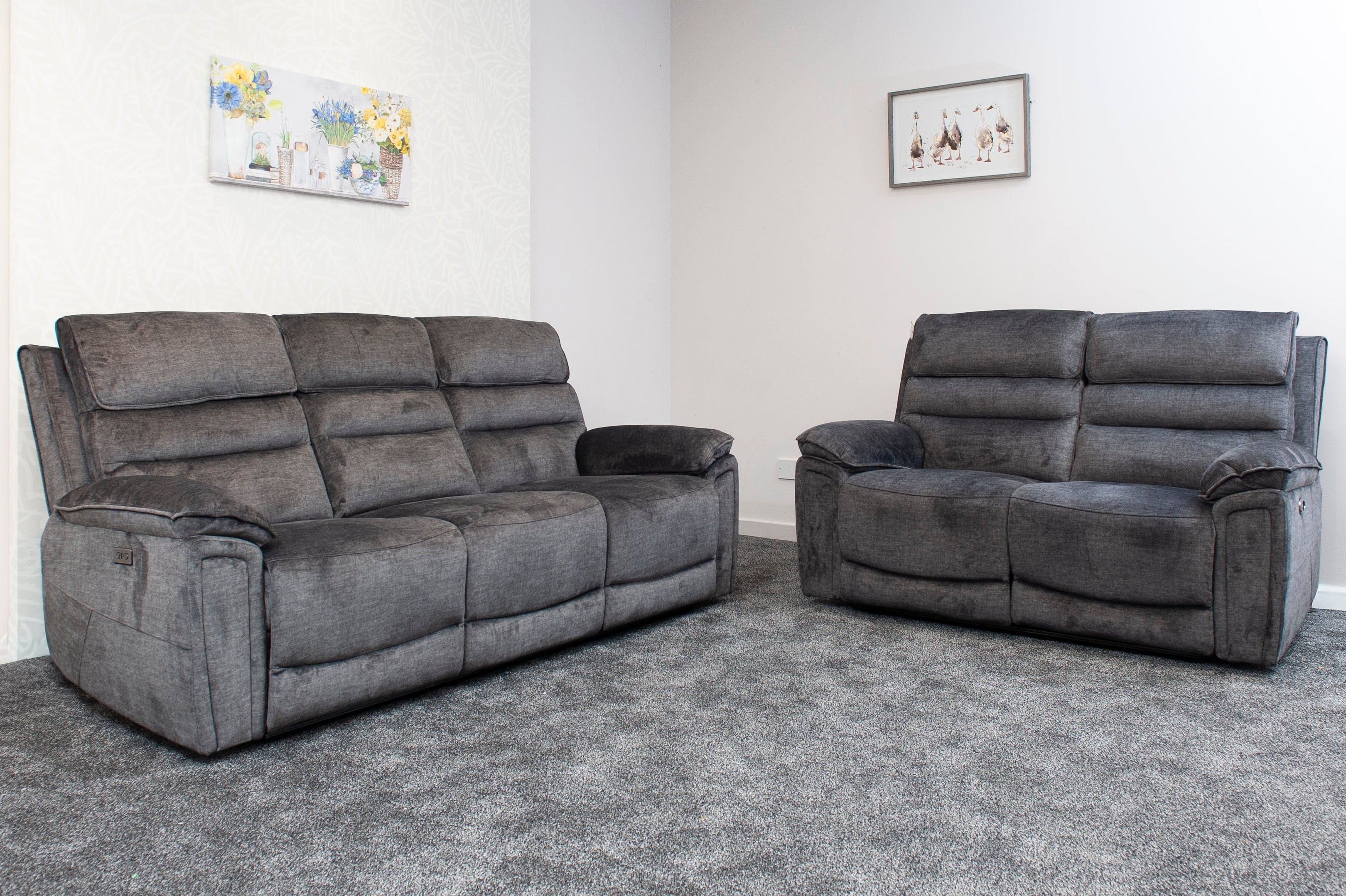 The “ Donald " Electric / Power Reclining Charcoal Grey Fabric 3 + 2 Seater Sofa Set - USB Charging & Drinks Tray Table Plus High Seating & Backrest Position | Couch | - Image 12
