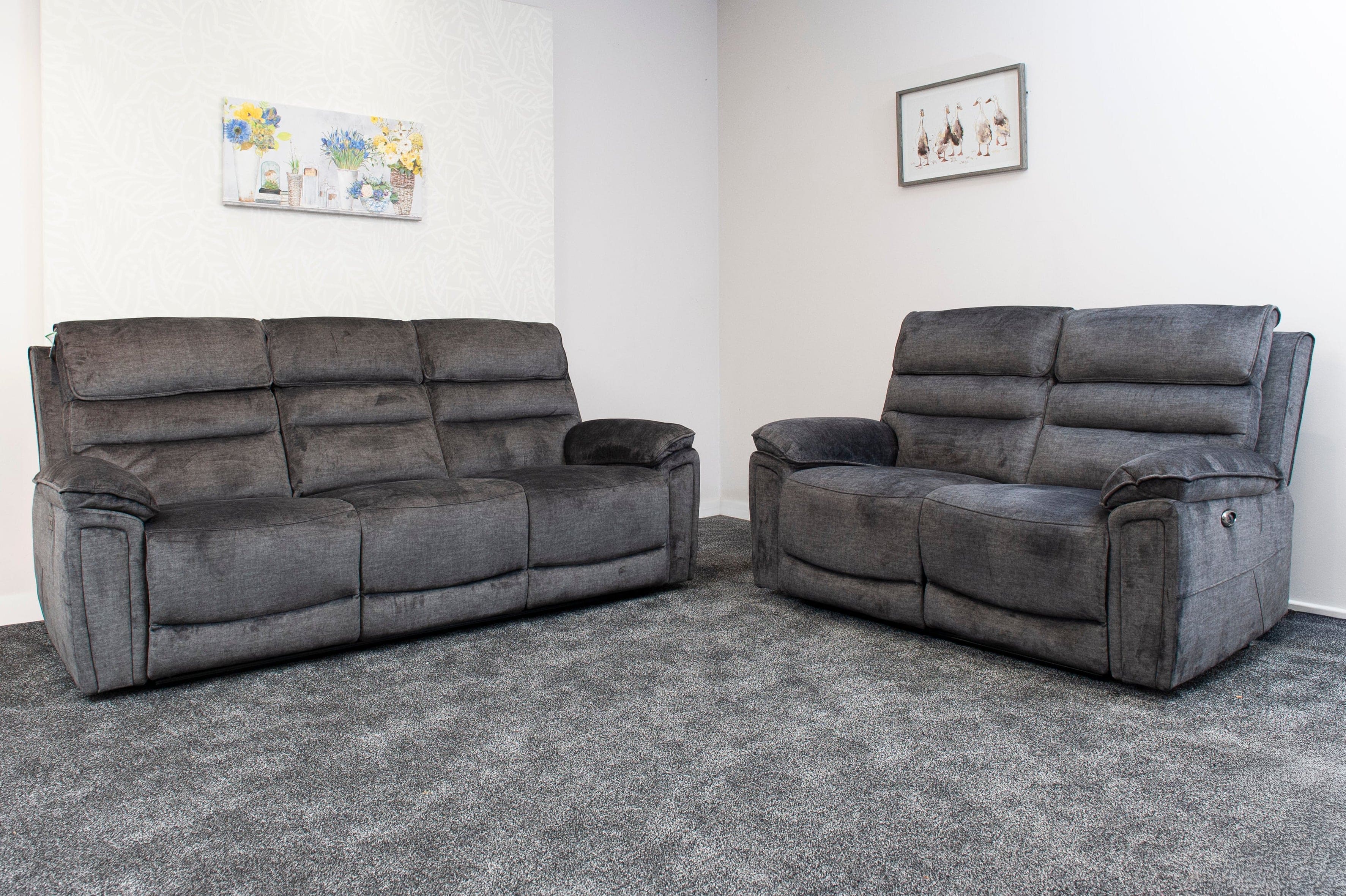 The “ Donald " Electric / Power Reclining Charcoal Grey Fabric 3 + 2 Seater Sofa Set - USB Charging & Drinks Tray Table Plus High Seating & Backrest Position | Couch | - Image 13