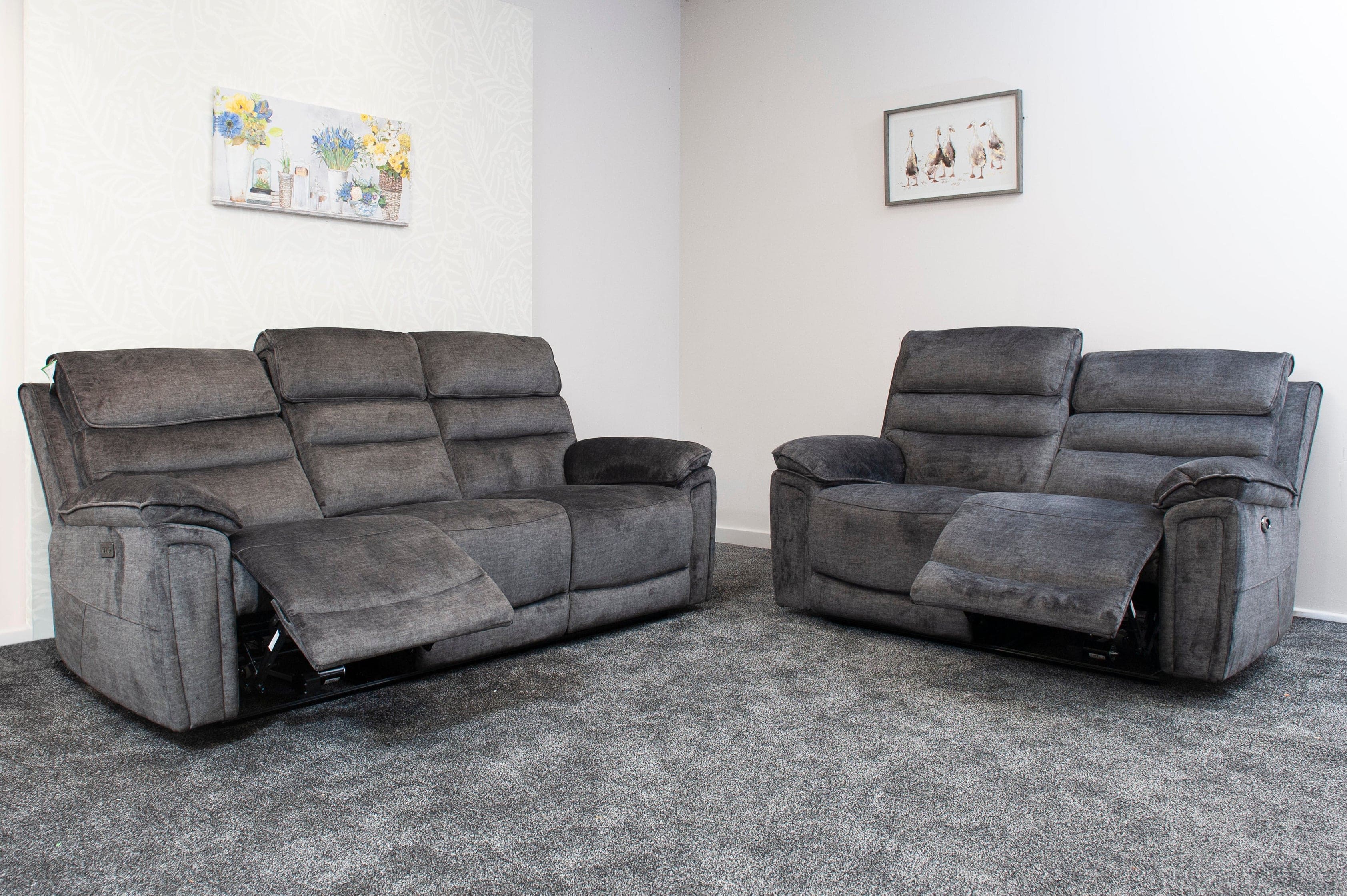 The “ Donald " Electric / Power Reclining Charcoal Grey Fabric 3 + 2 Seater Sofa Set - USB Charging & Drinks Tray Table Plus High Seating & Backrest Position | Couch | - Image 8