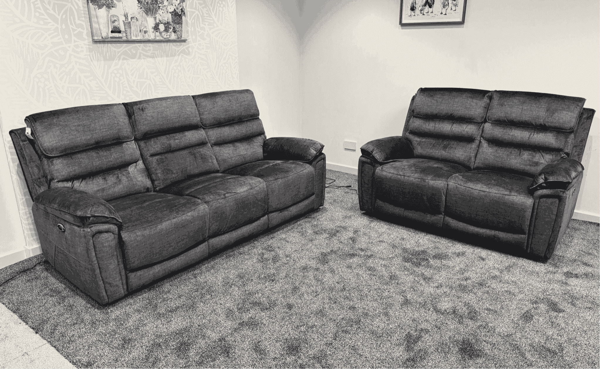 The “ Donald " Electric / Power Reclining Charcoal Grey Fabric 3 + 2 Seater Sofa Set - USB Charging & Drinks Tray Table Plus High Seating & Backrest Position | Couch | - Image 6