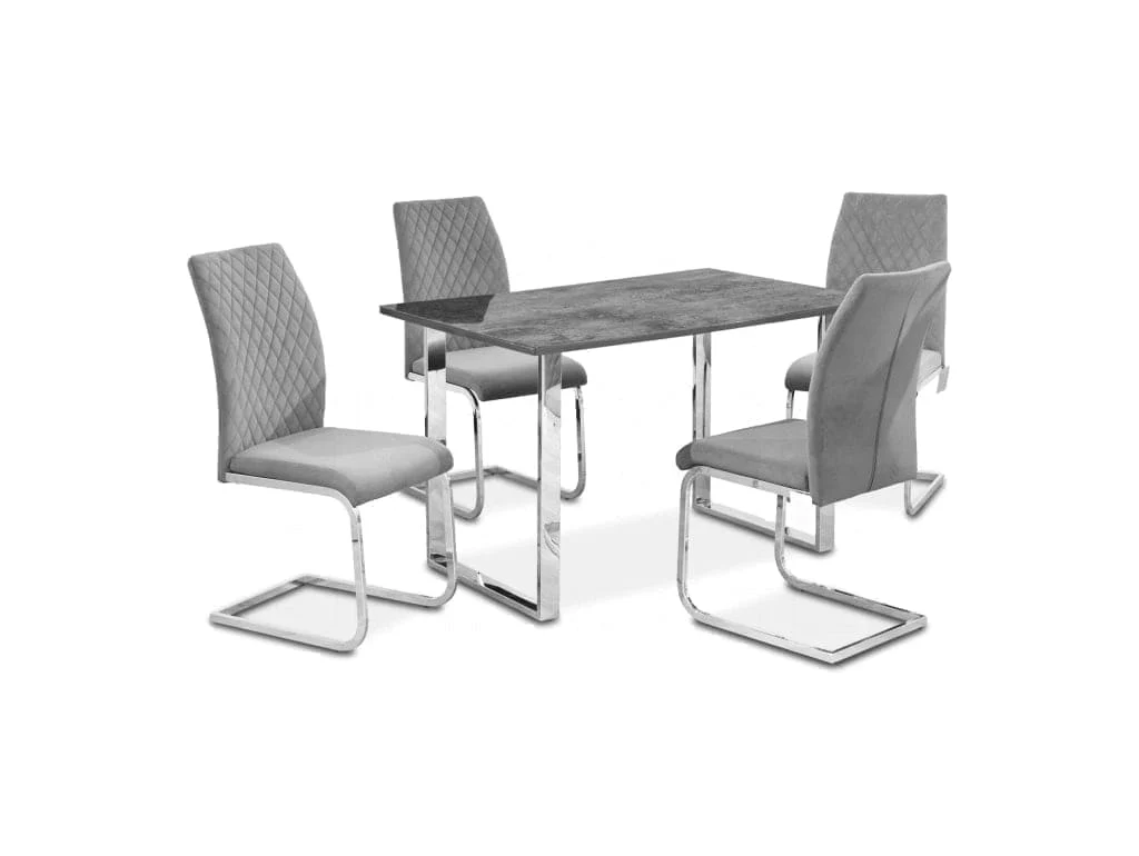 This Whole Dining Set - TKYO 1.2m Slate Effect Dining Table + 4 Grey Plush Velvet Chairs - Image 3
