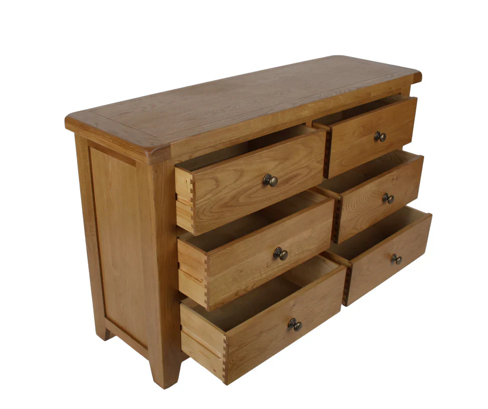 Torino 6 Drawer Real Hardwood Oak Chest Of Draws - Image 5