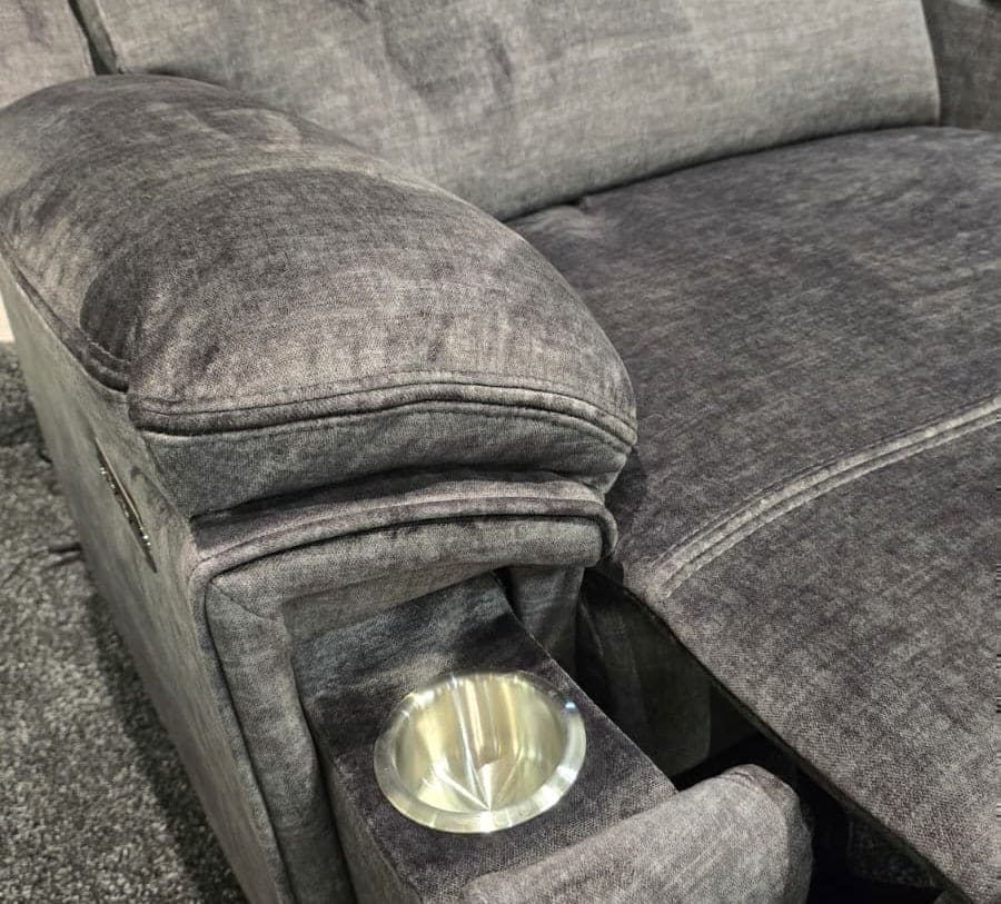"Xavier" 2c2c Grey Plush Fabric Power Recliner Corner Sofa With USB Charging Ports & Cinema Drinks Console - Image 7