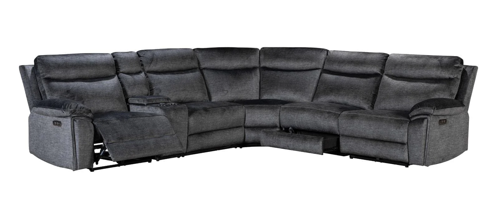 "Xavier" Grey Plush Fabric Power Recliner Corner Sofa With USB Charging Ports, Drinks Cooling Cup Holders Plus Many More Modern Features - Image 13