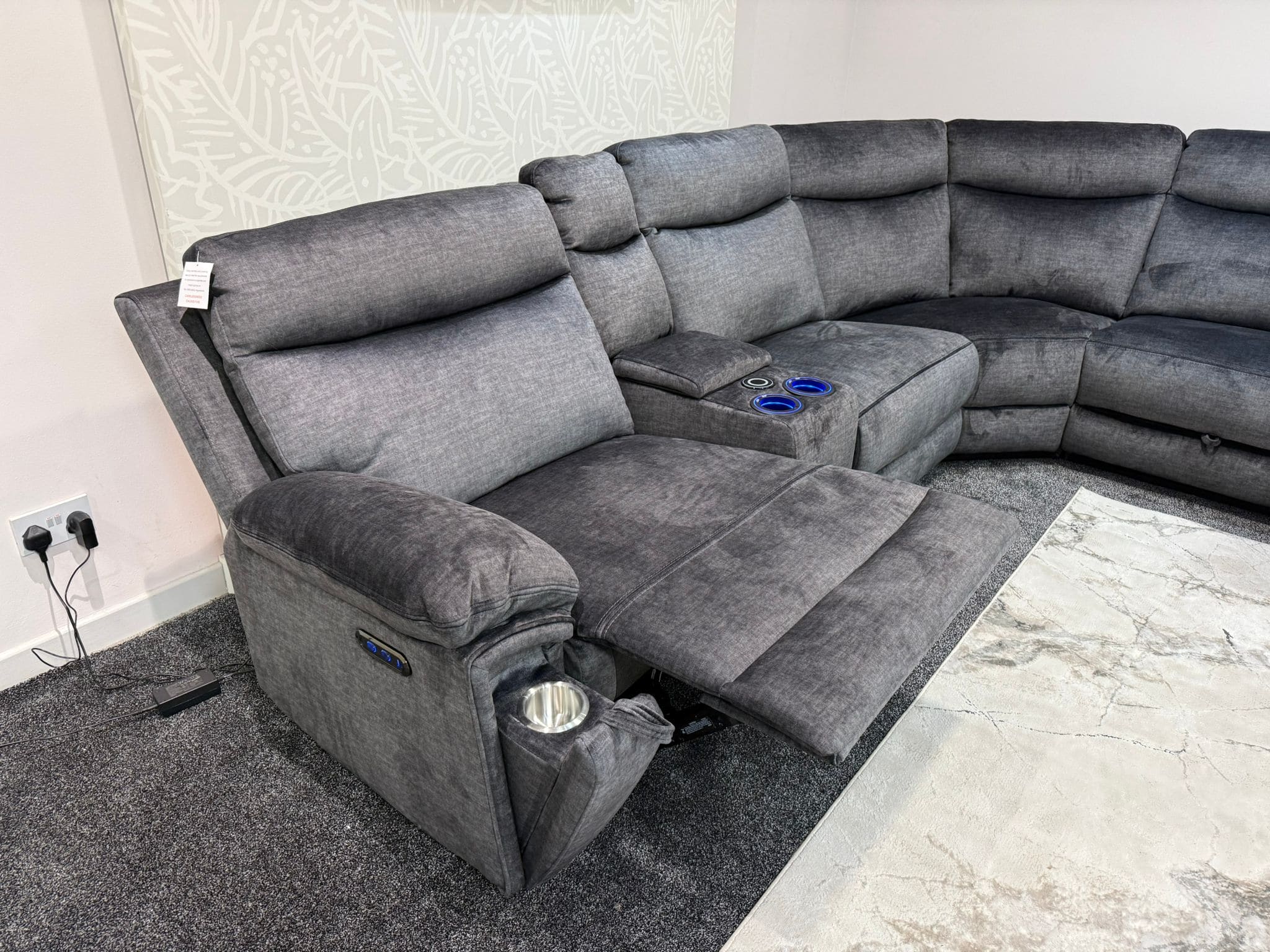 "Xavier" Grey Plush Fabric Power Recliner Corner Sofa With USB Charging Ports, Drinks Cooling Cup Holders Plus Many More Modern Features - Image 36