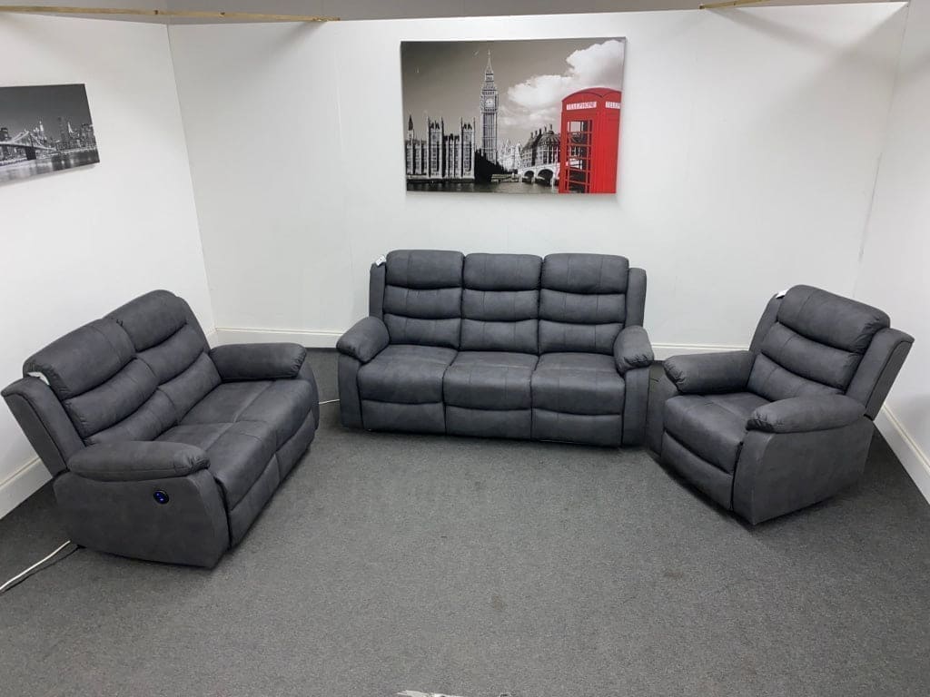 Willow Dark Grey Easy Clean Fabric With Electric 2 Stage Reclining Feature Sofa Range With USB Charging Ports | Couch | - Image 11