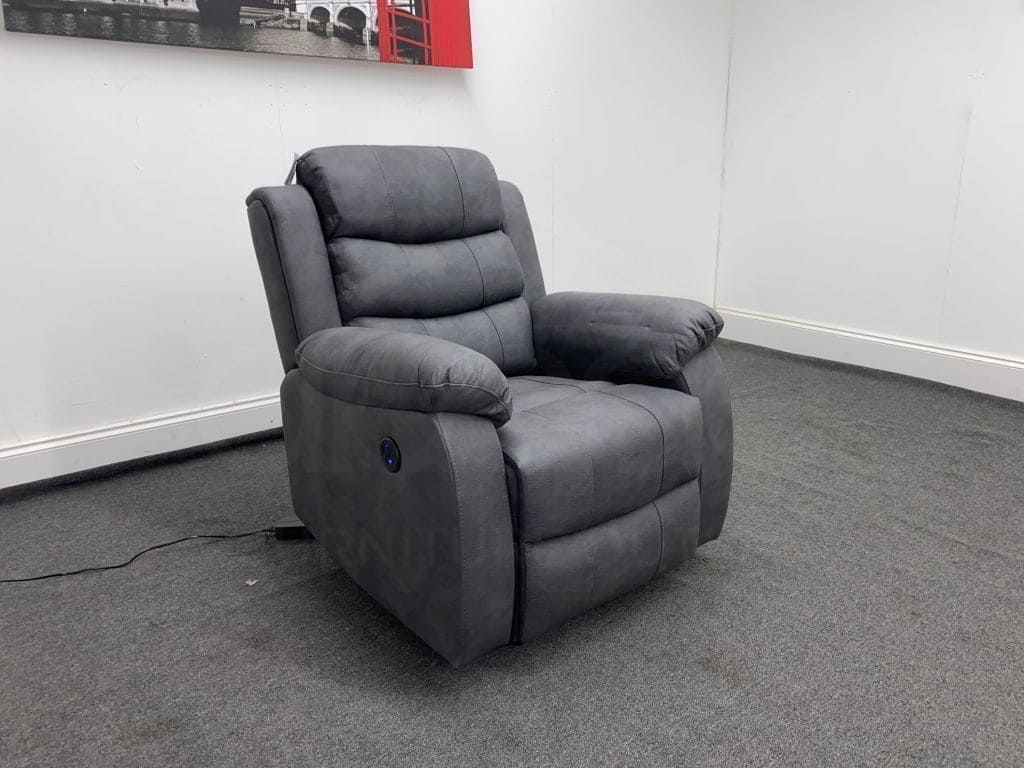 Willow Dark Grey Easy Clean Fabric With Electric 2 Stage Reclining Feature Sofa Range With USB Charging Ports | Couch | - Image 12
