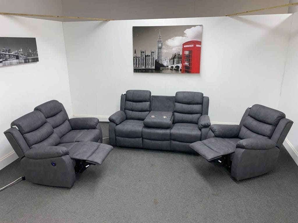 Willow Dark Grey Easy Clean Fabric With Electric 2 Stage Reclining Feature Sofa Range With USB Charging Ports | Couch | - Image 18