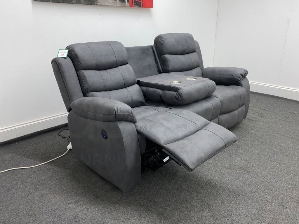 Willow Dark Grey Easy Clean Fabric With Electric 2 Stage Reclining Feature Sofa Range With USB Charging Ports | Couch | - Image 4