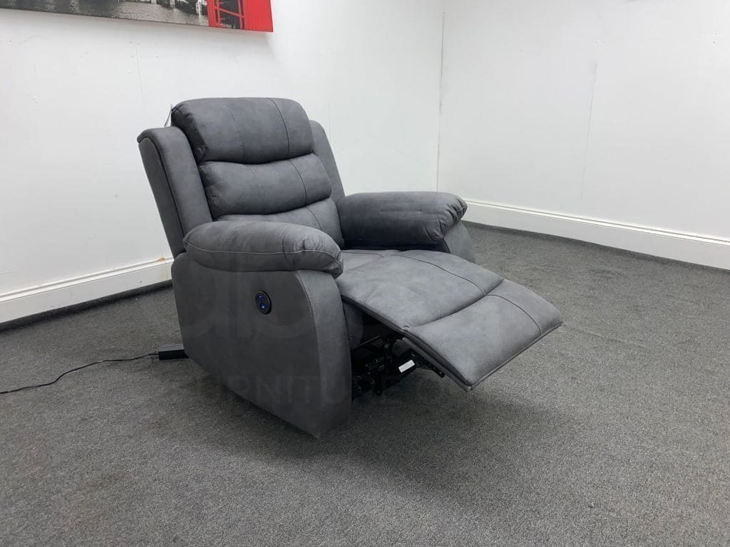 Willow Dark Grey Easy Clean Fabric With Electric 2 Stage Reclining Feature Sofa Range With USB Charging Ports | Couch | - Image 6