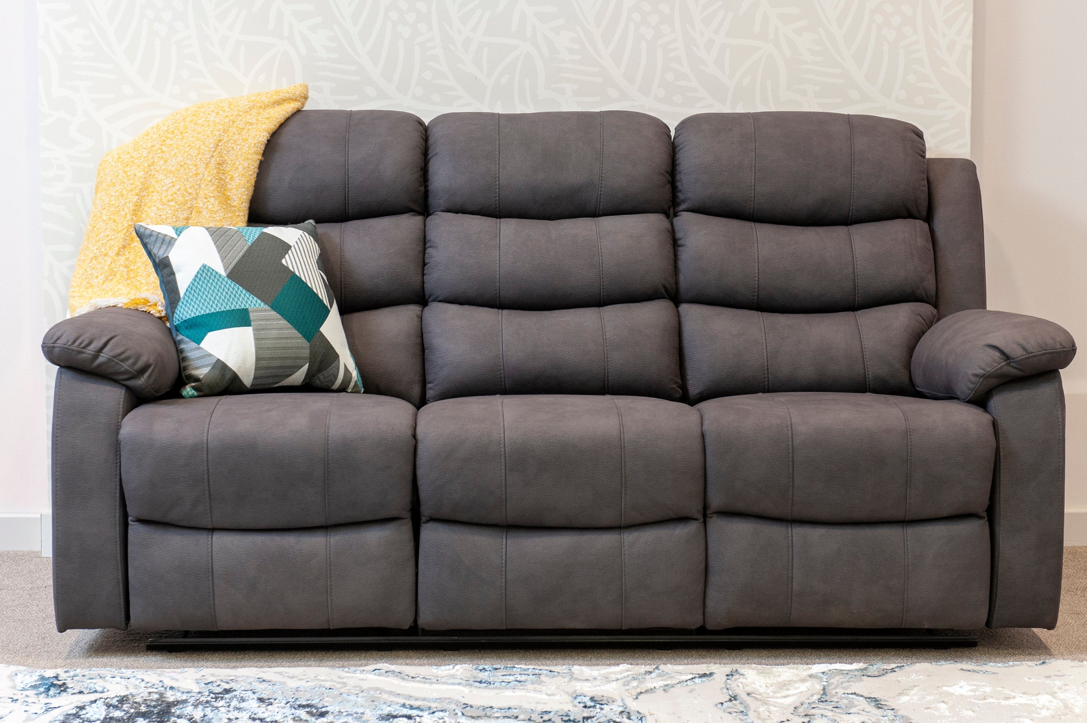'The Willow' Dark Grey Easy Clean Fabric 3 Seater Sofa & 2 Armchairs Reclining Sofa Set | High Backrests | 2 Stage Motion Recliner | Couch | - Image 3