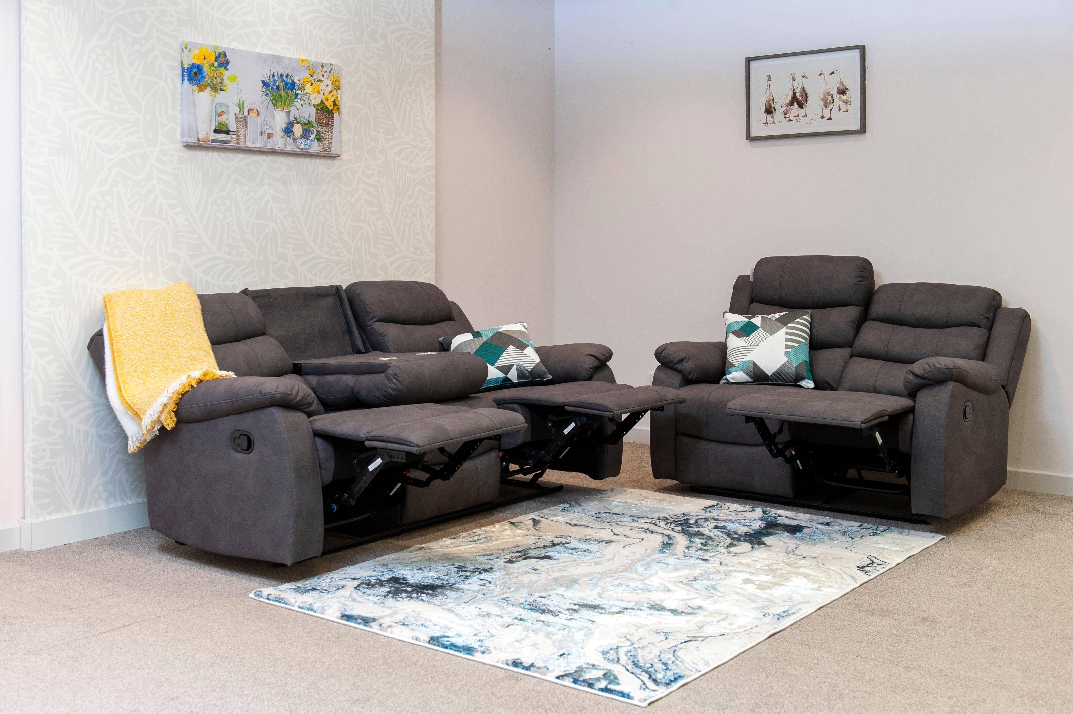 Willow Dark Grey Easy Clean Fabric With Electric 2 Stage Reclining Feature Sofa Range With USB Charging Ports | Couch | - Image 24