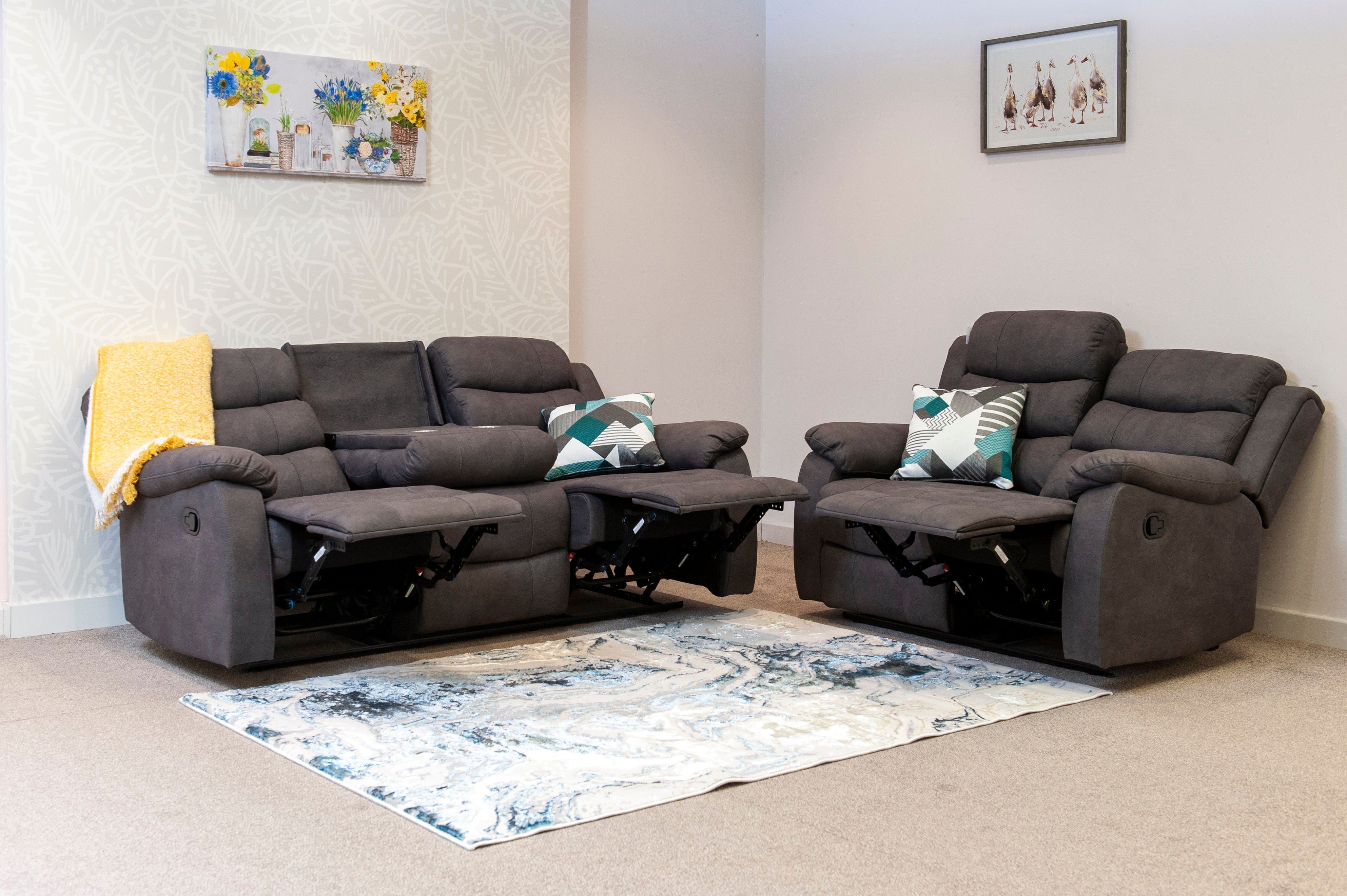 Willow Dark Grey Easy Clean Fabric With Electric 2 Stage Reclining Feature Sofa Range With USB Charging Ports | Couch | - Image 3