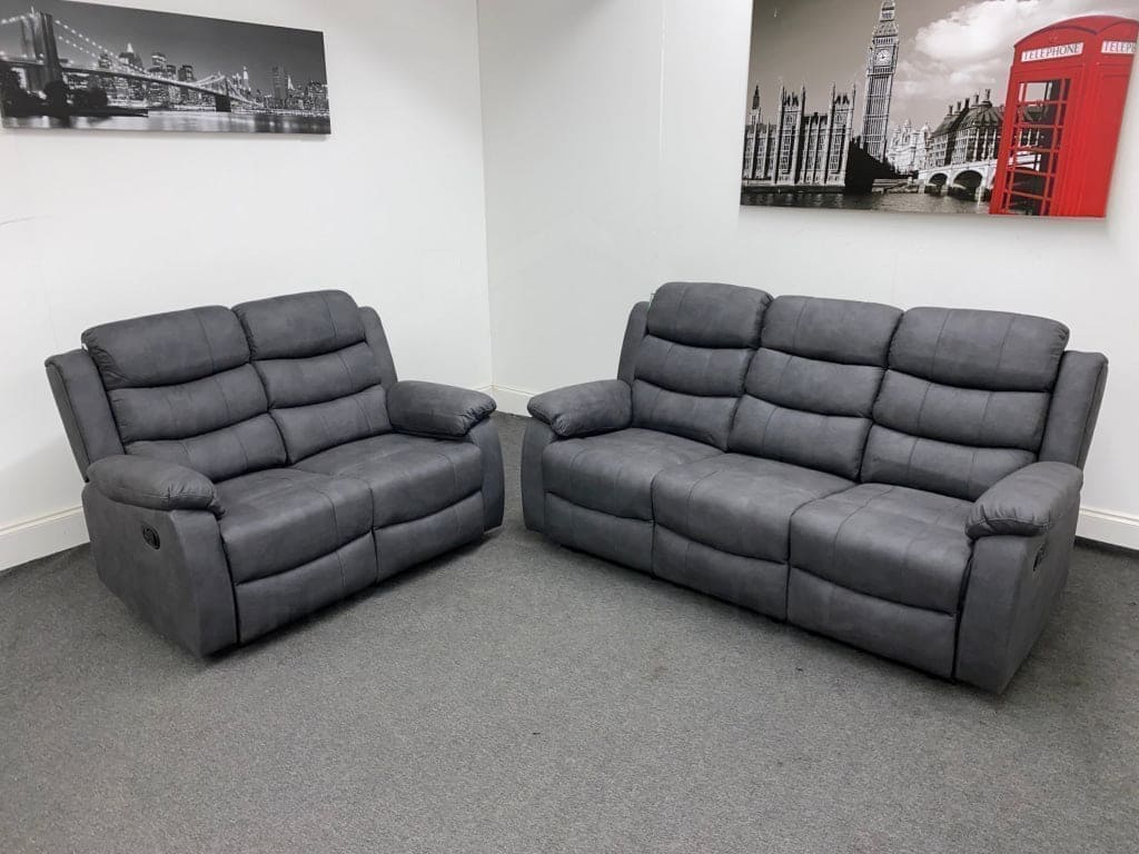 Willow Dark Grey Easy Clean Fabric With Manual Reclining Feature Seater Sofa Set Range - Image 25