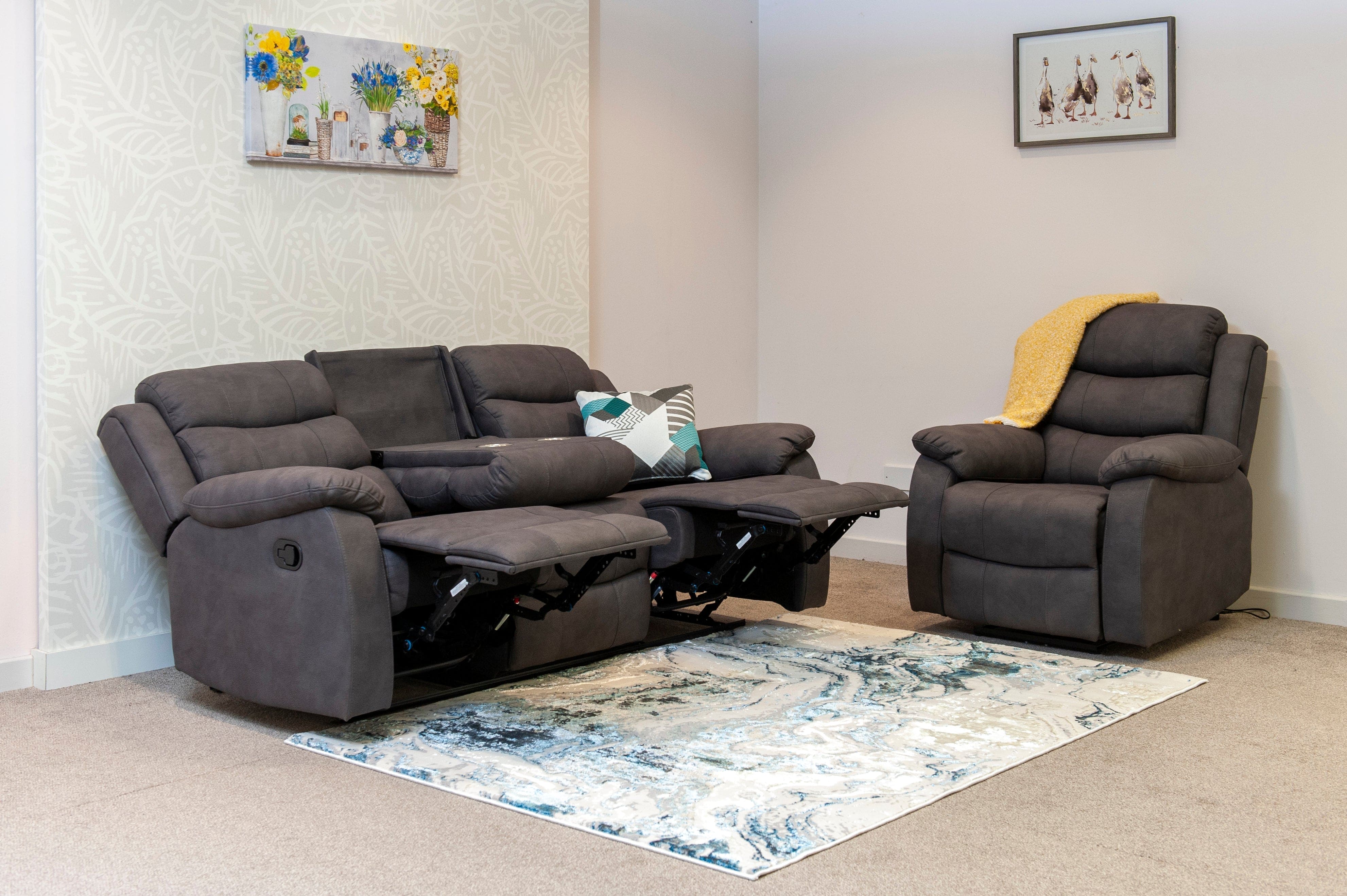 Willow Dark Grey Easy Clean Fabric With Electric 2 Stage Reclining Feature Sofa Range With USB Charging Ports | Couch | - Image 7