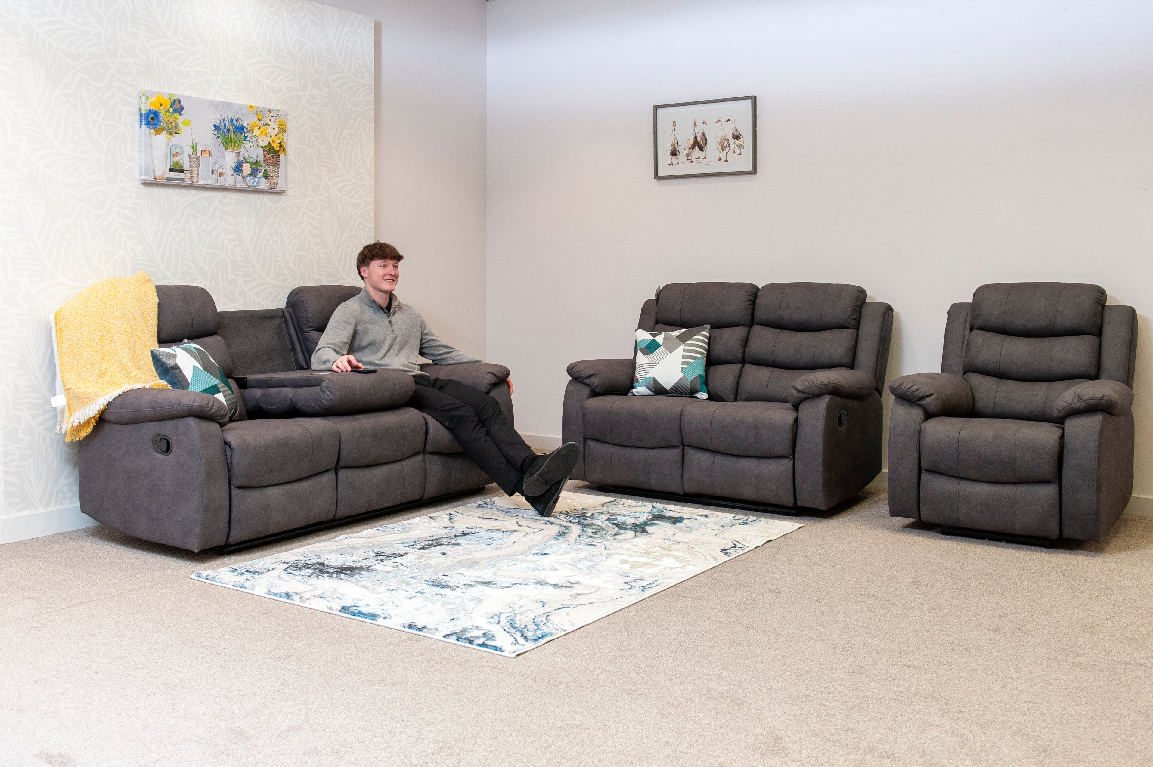 Willow Dark Grey Easy Clean Fabric With Electric 2 Stage Reclining Feature Sofa Range With USB Charging Ports | Couch | - Image 13